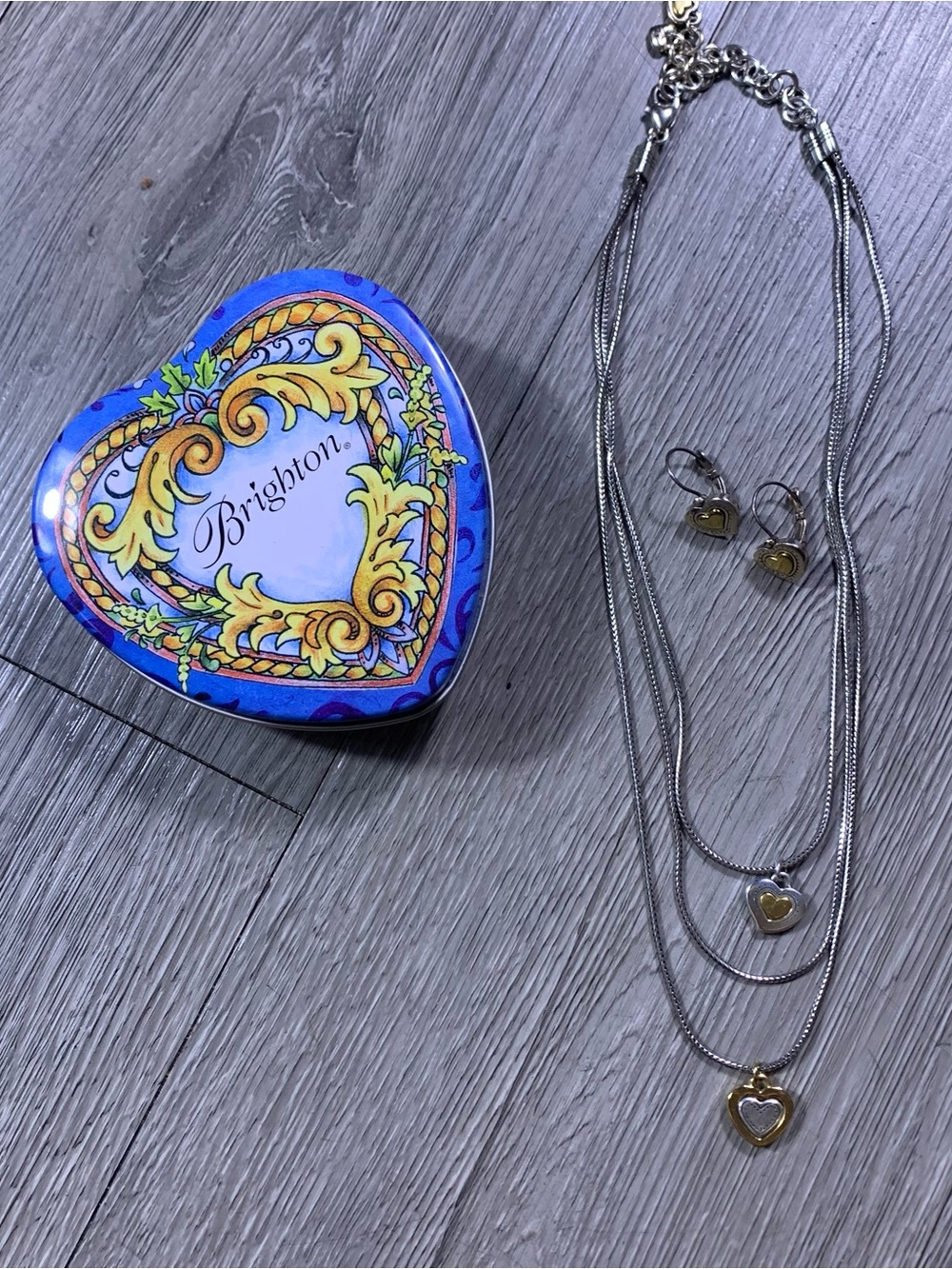 Brighton Rendezvous Layered Two-Tone Heart Necklace and matching Earrings